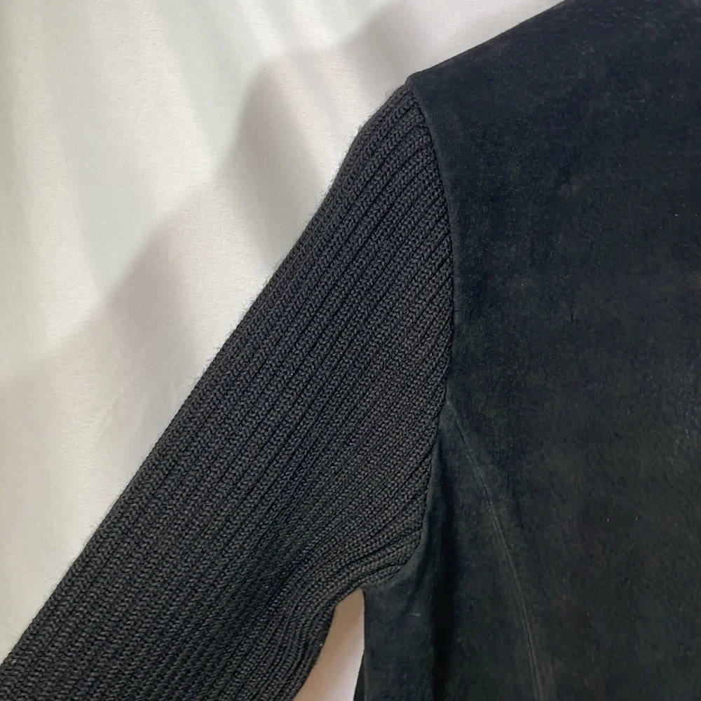 Style and Co. petite suede jacket with sweater, color, and sleeves